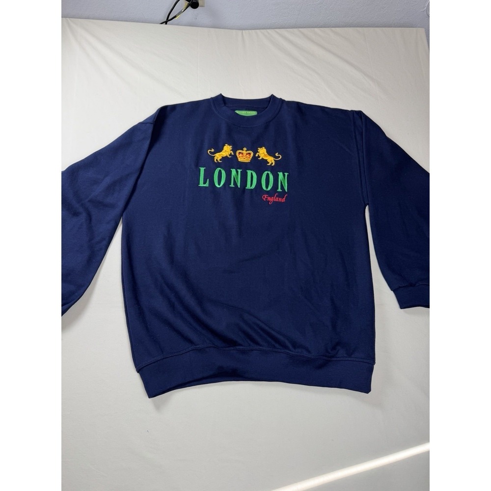 Vintage Deluxe Sweats Mens 2XL Navy Blue Embroidered London England Sweatshirt
